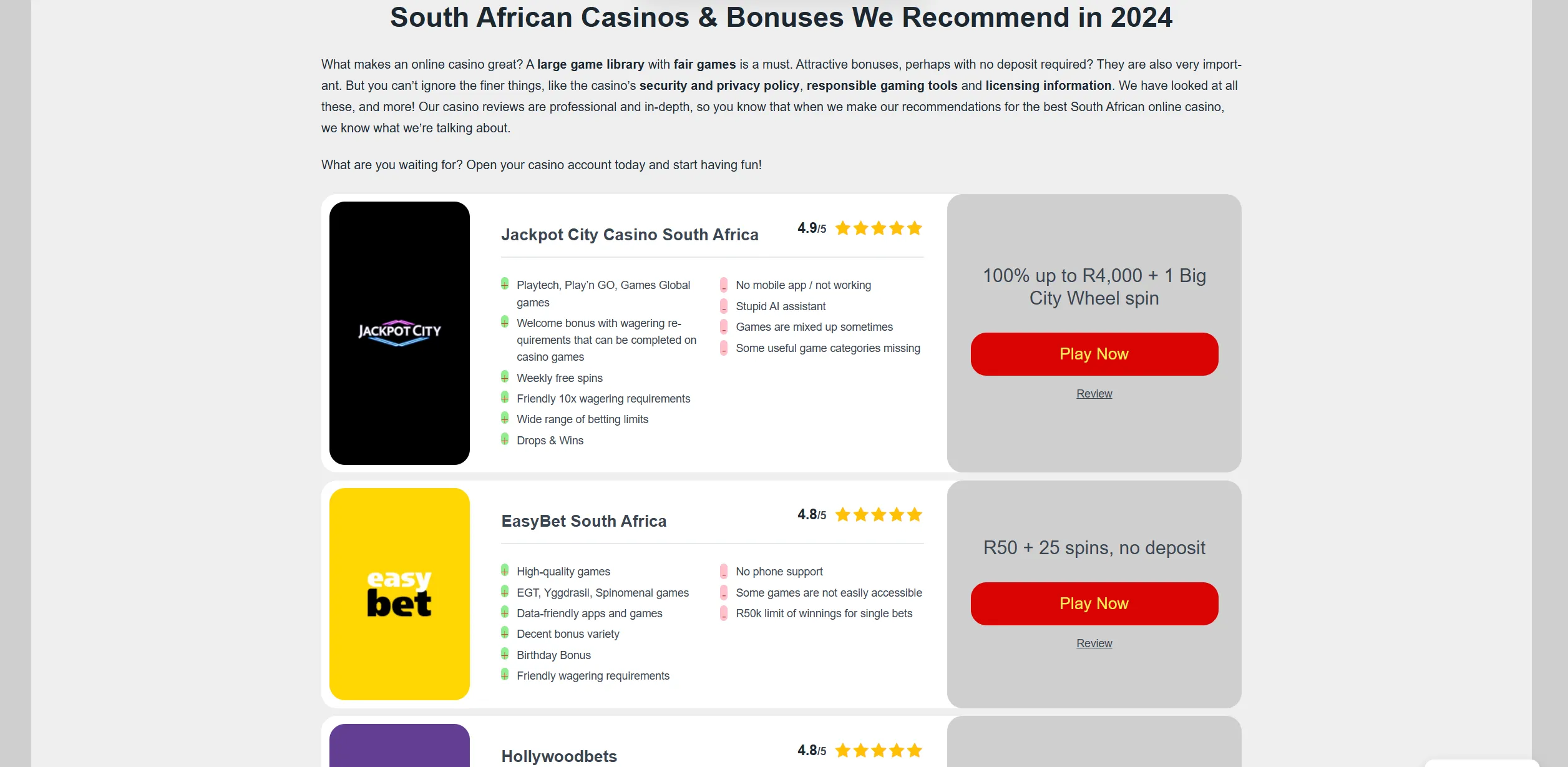 Screenshot of Casinosbonus.co.za - South African Online Casinos and Bonuses